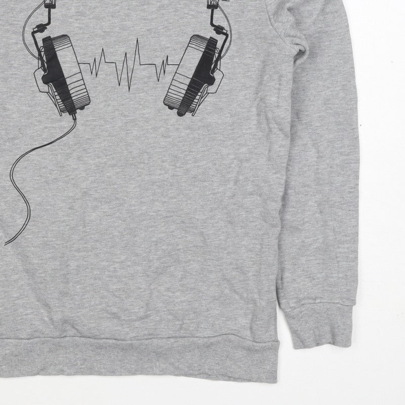 Bluezoo Boys Grey 12-13 Years Pullover Sweatshirt Headphones Graphic