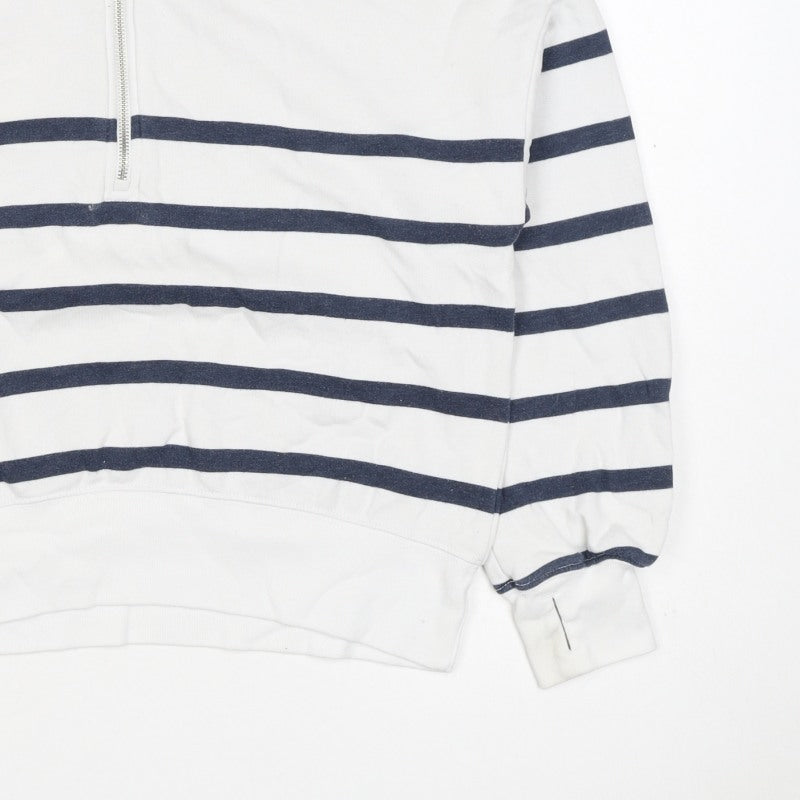 Additional view of Abercrombie Kids girls’ white navy striped 13-14 years 1/4 zip sweatshirt