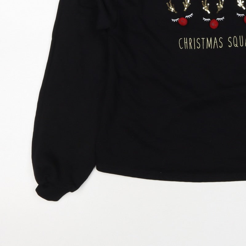Lipsy Girls Black 13-14 Years Christmas Squad Sequin Sweatshirt
