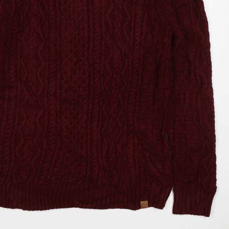 Tokyo Laundry Men’s Red S Cable Knit Crew Neck Pullover Jumper