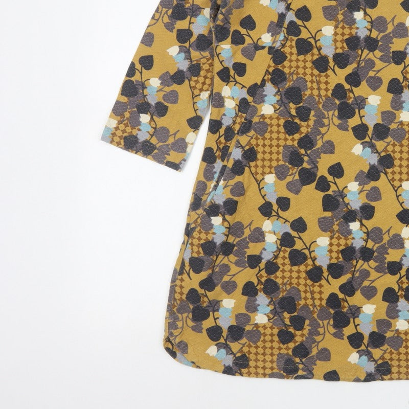 White Stuff Women’s Yellow Floral Cotton Tunic Blouse UK 10 3/4 Sleeve