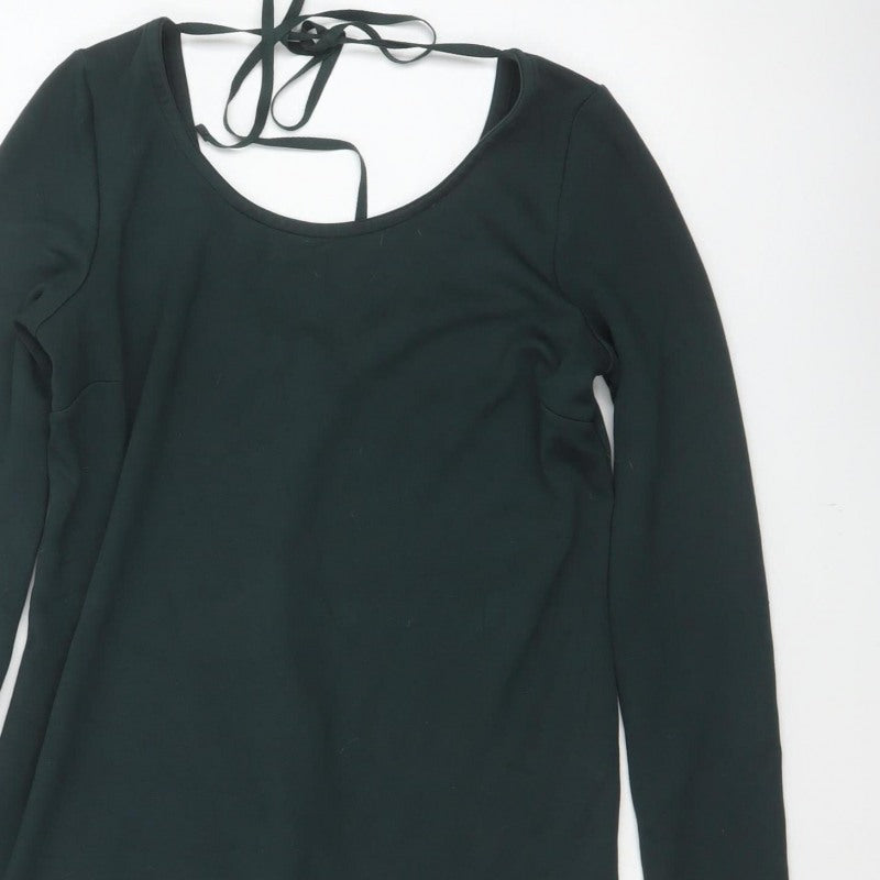 Tezenis Women Green M Lace Hem Backless Tie Tunic Blouse