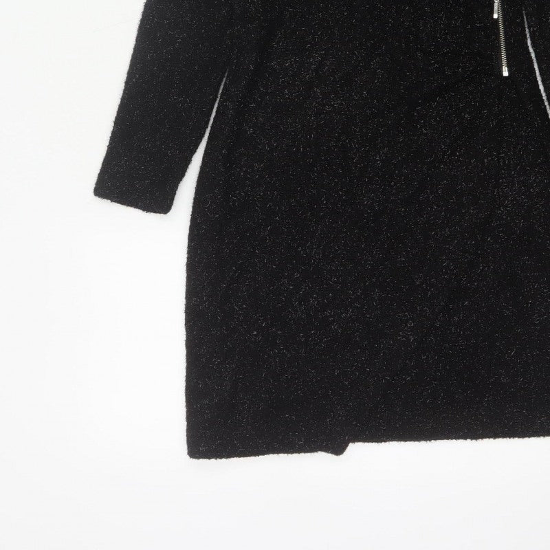 French Connection Women Black UK 8 Glitter Knit Jumper Dress Zip
