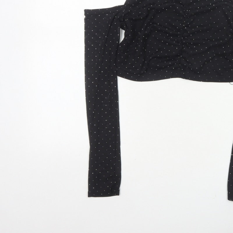 Quiz Women’s Black UK 16 Cropped Cold Shoulder Rhinestone Blouse