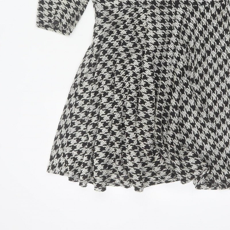 River Island Women Black White UK 12 Fit & Flare Houndstooth Dress