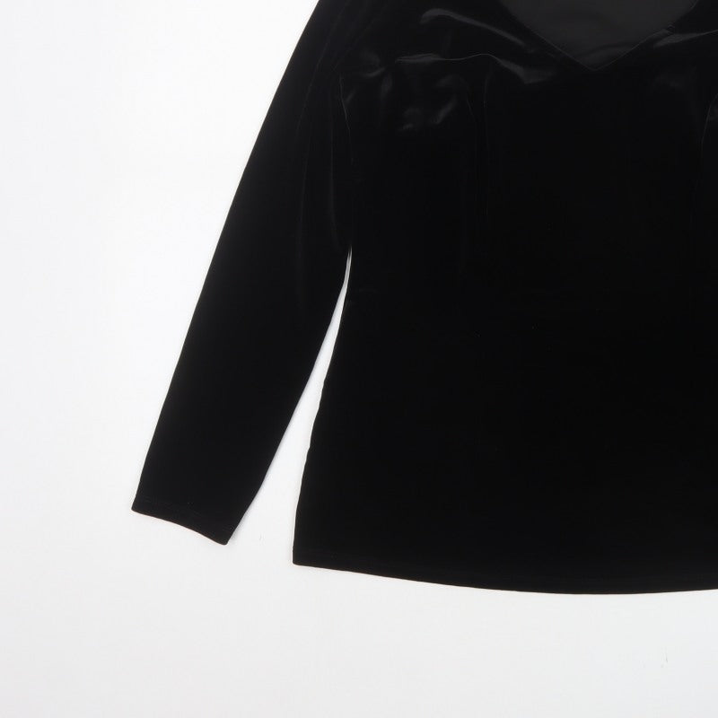 Pepperberry Women Black Size 14 Curvy Velvet V-Neck Long Sleeve Blouse