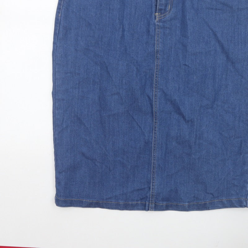 Vicky L Women Blue UK 14 Denim Pencil Knee Skirt Stretch Pockets