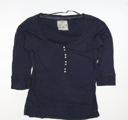 Fat Face Women’s Navy Size 14 Henley Jersey 3/4 Sleeve T-Shirt
