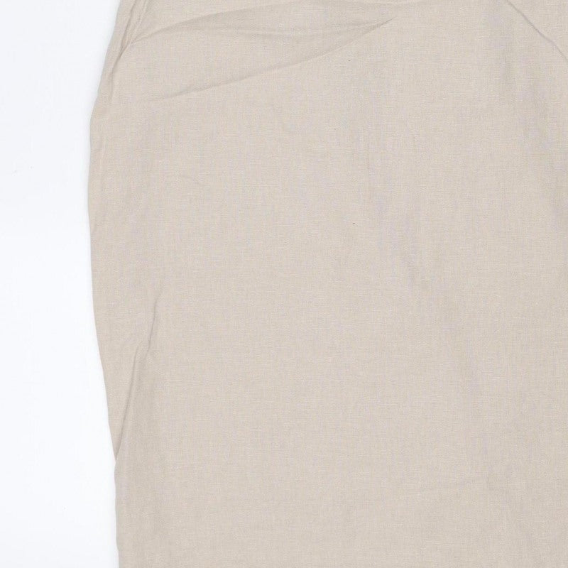 Marks & Spencer Women Beige Linen Blend Midi Sheath Dress UK 10