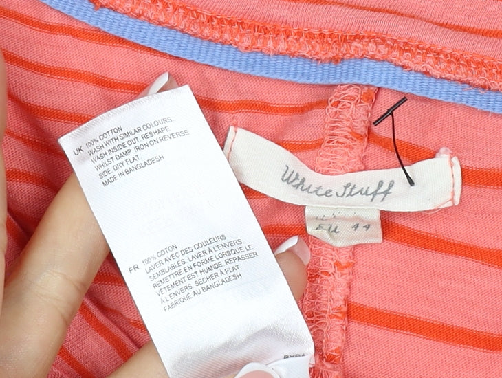 White Stuff Women’s Pink Stripe Cotton Jersey V-Neck Top UK 16