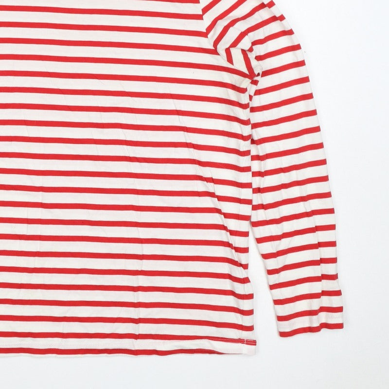 M&S Women Red White Stripe Long Sleeve Jersey T-Shirt UK 14