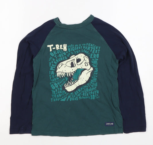 Joules Boys Green Blue 7-8 Years Dinosaur Graphic Long Sleeve T-Shirt