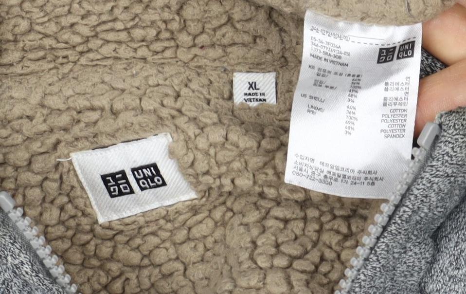 Uniqlo Men Grey XL Full Zip Hooded Fleece Lined Hoodie