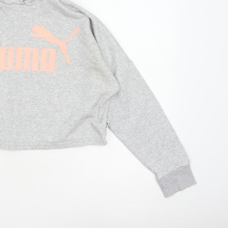 Additional view of Puma girls’ grey 13-14 years pullover hoodie pink logo fleece