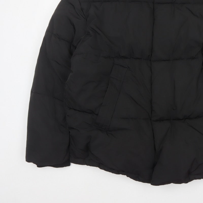 Zara Men Black XL Quilted Puffer Jacket Stand Collar