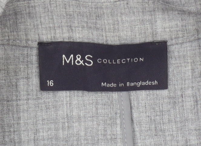 Marks & Spencer Women Grey Size 16 Long Lightweight Stretch Blazer