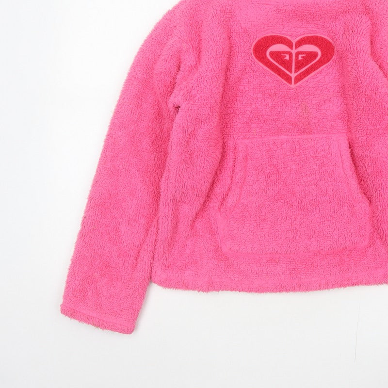 Roxy Girl Pink Fleece Pullover Sweatshirt Size 14 High Neck Logo