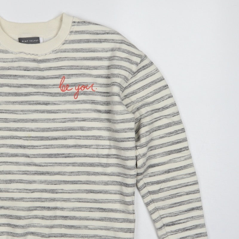 Mint Velvet Women’s Ivory Grey Stripe Embroidered Sweatshirt UK 10