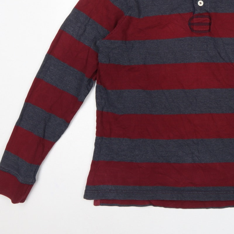 Blue Harbour Men's Red Blue L Striped Long Sleeve Rugby Polo Shirt