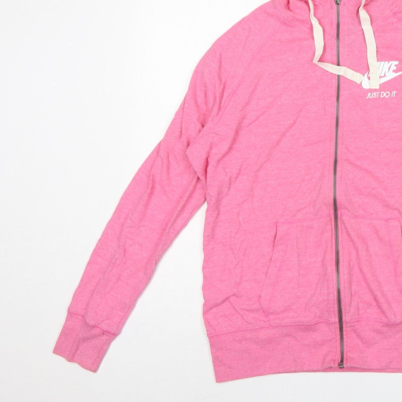 Nike Women Pink L Full Zip Hoodie Logo Pockets