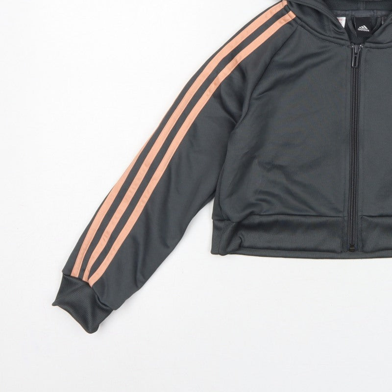 Adidas Girls Black Pink 3 Stripe Full Zip Hoodie Age 7-8 Years