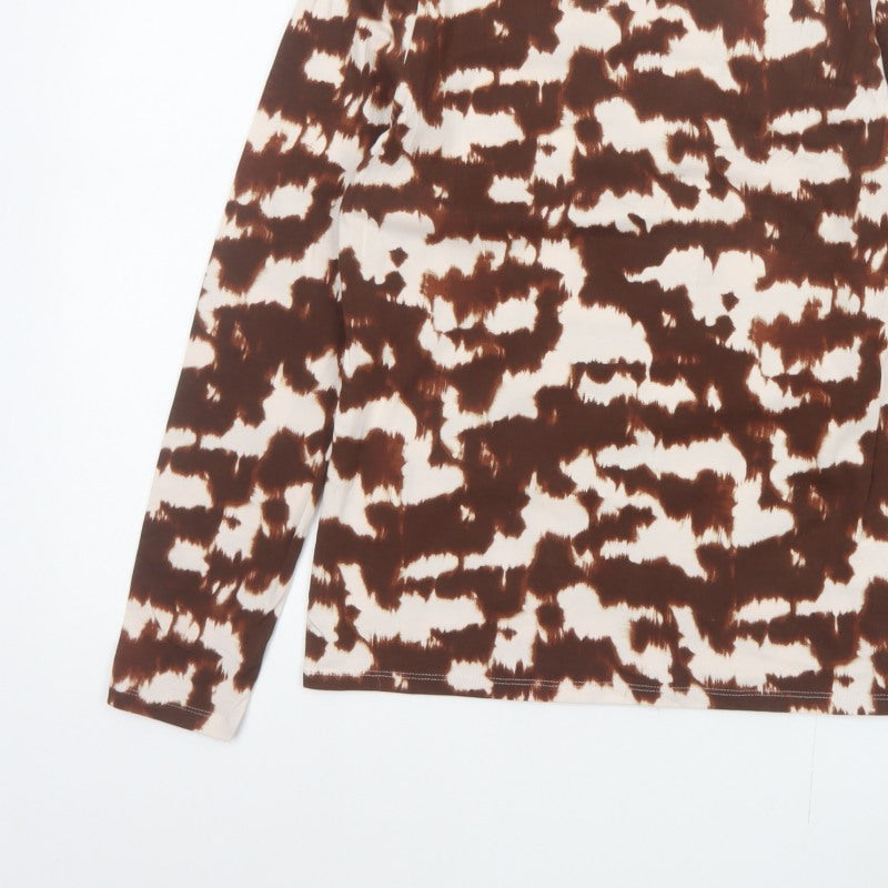 Marks and Spencer Women Brown Animal Print High Neck Long Sleeve Top UK 12