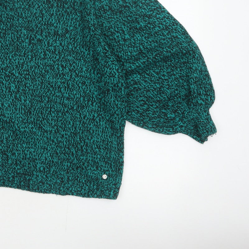 Ted Baker Women Green UK 10 High Neck Puff Sleeve Knit Jumper