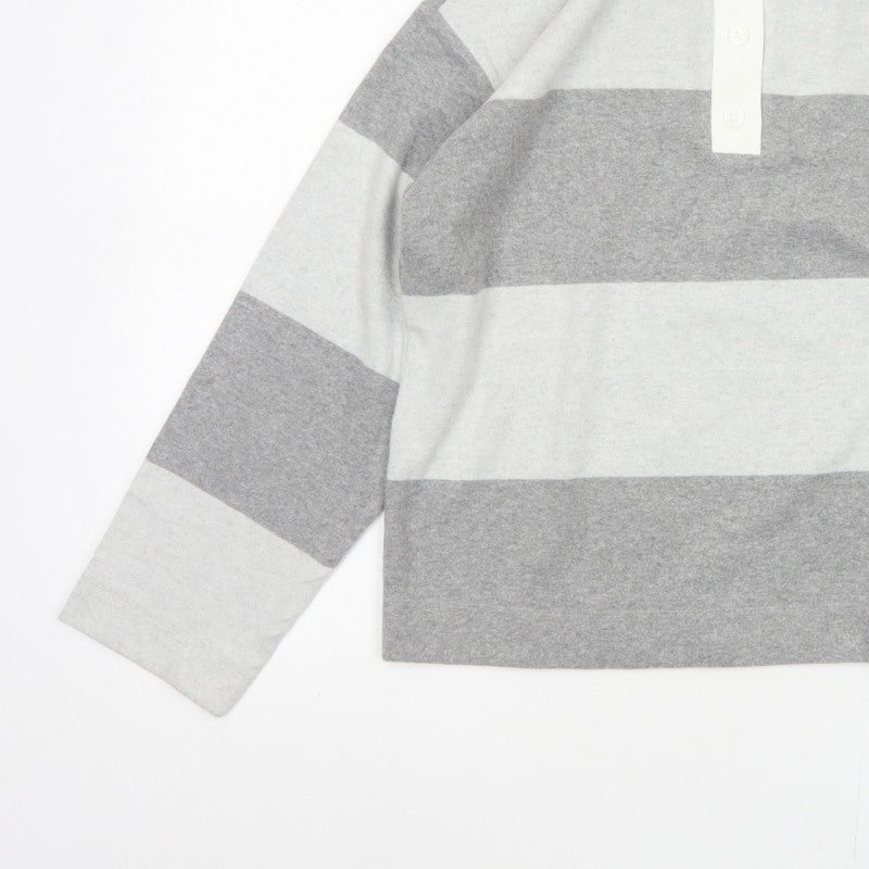 Marks and Spencer Women's Grey UK 8 Striped Jersey Long Sleeve Polo Top