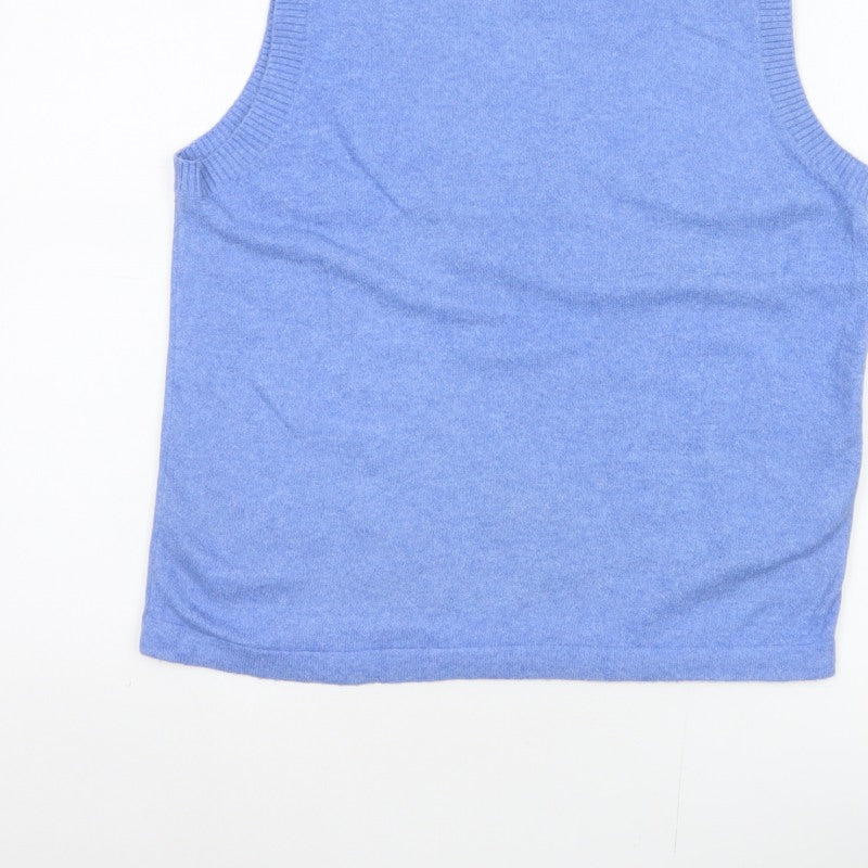Marks and Spencer Women Blue Size 12 Knit Sleeveless Crew Neck Jumper Vest