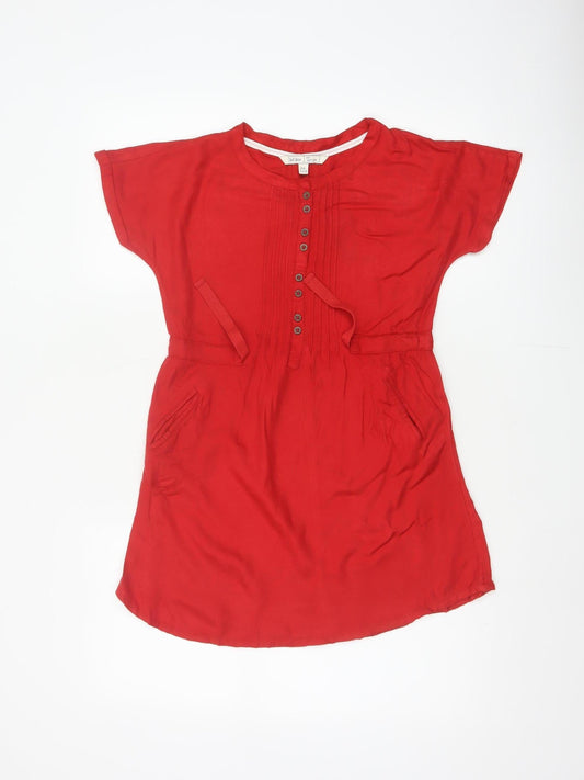 Back view of Fat Face girls’ red 10-11 years knee length shift dress pockets viscose