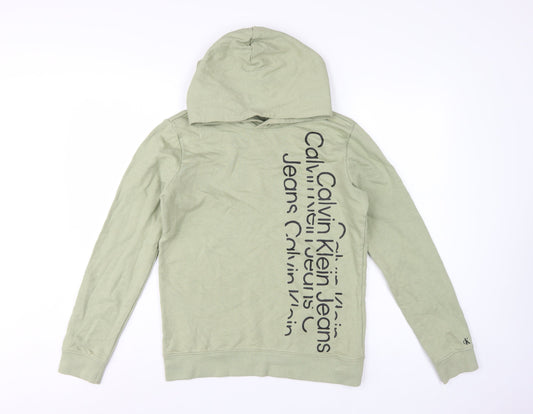 Calvin Klein Jeans Boys Green 16 Years Pullover Logo Hoodie Cotton