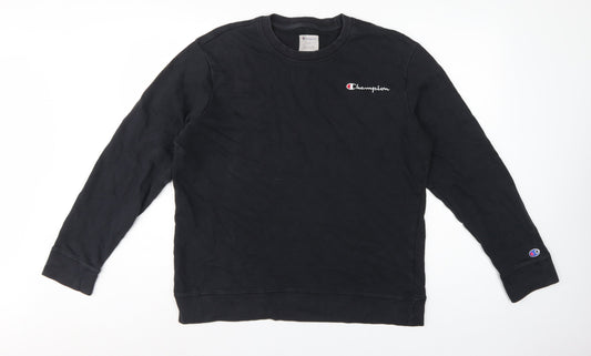 Back view of Champion Men Black L Crew Neck Pullover Sweatshirt Embroidered Logo