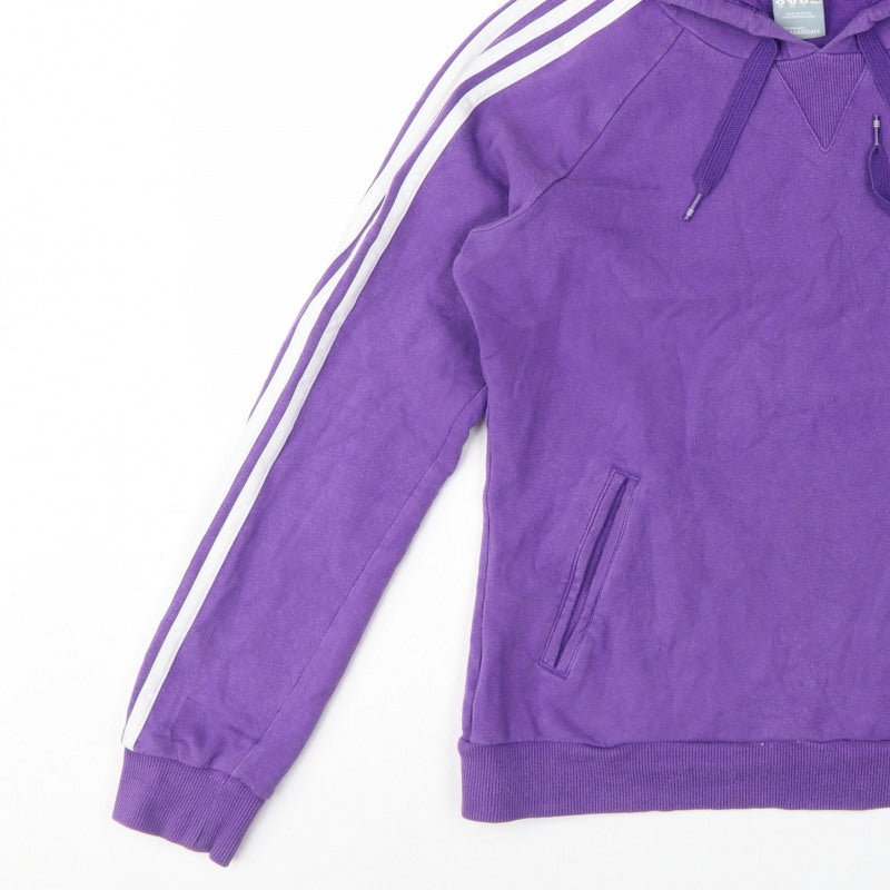 Adidas Women’s Purple UK 12 Pullover Hoodie 3 Stripe Logo