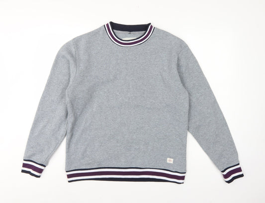 Lee Cooper Men's Grey S Pullover Crew Neck Striped Trim Sweatshirt