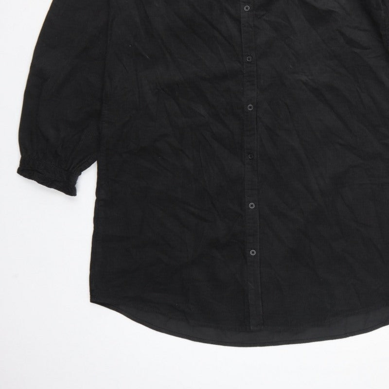 H&M Women Black UK 8 Corduroy Ruffle Collar Shirt Dress