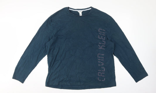 Calvin Klein Men’s Blue XL Long Sleeve Logo Pyjama Top Cotton