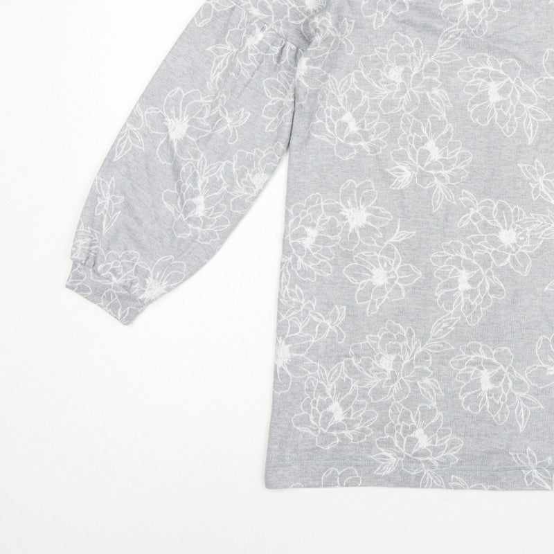 M&S Women Grey Floral Jersey Balloon Sleeve Top UK 10