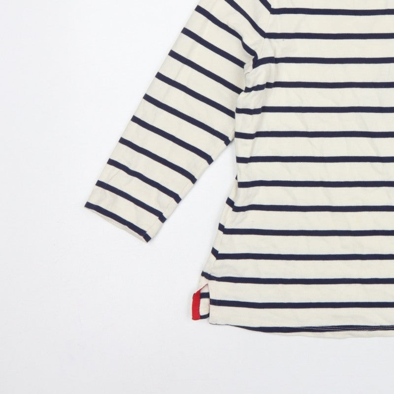 Laura Ashley Women Ivory Navy Stripe Boat Neck 3/4 Sleeve Top UK 10