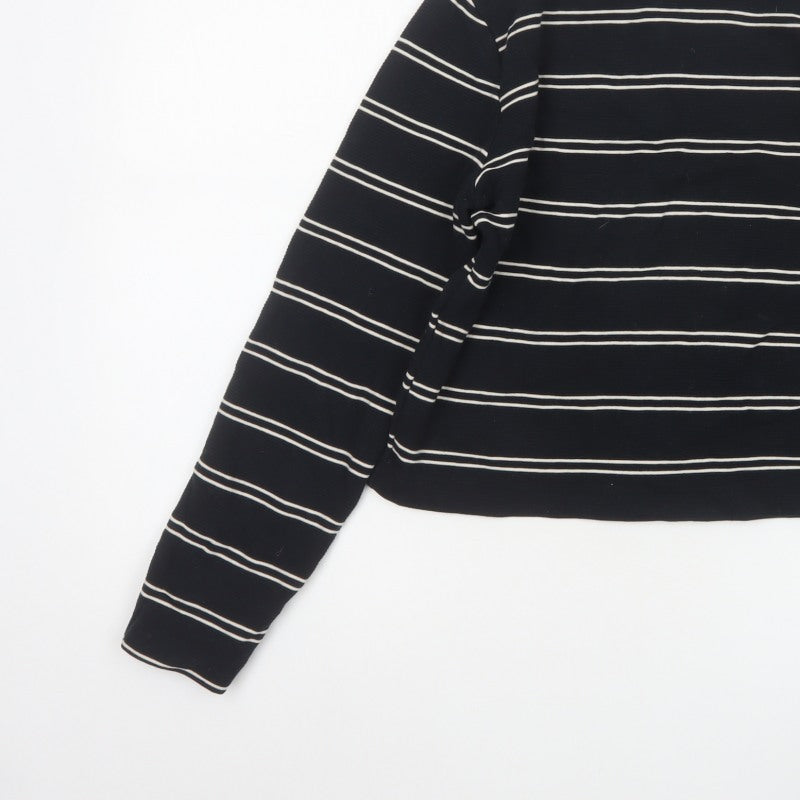 Levi's Women Black White Stripe Cropped High Neck Zip Long Sleeve Top L