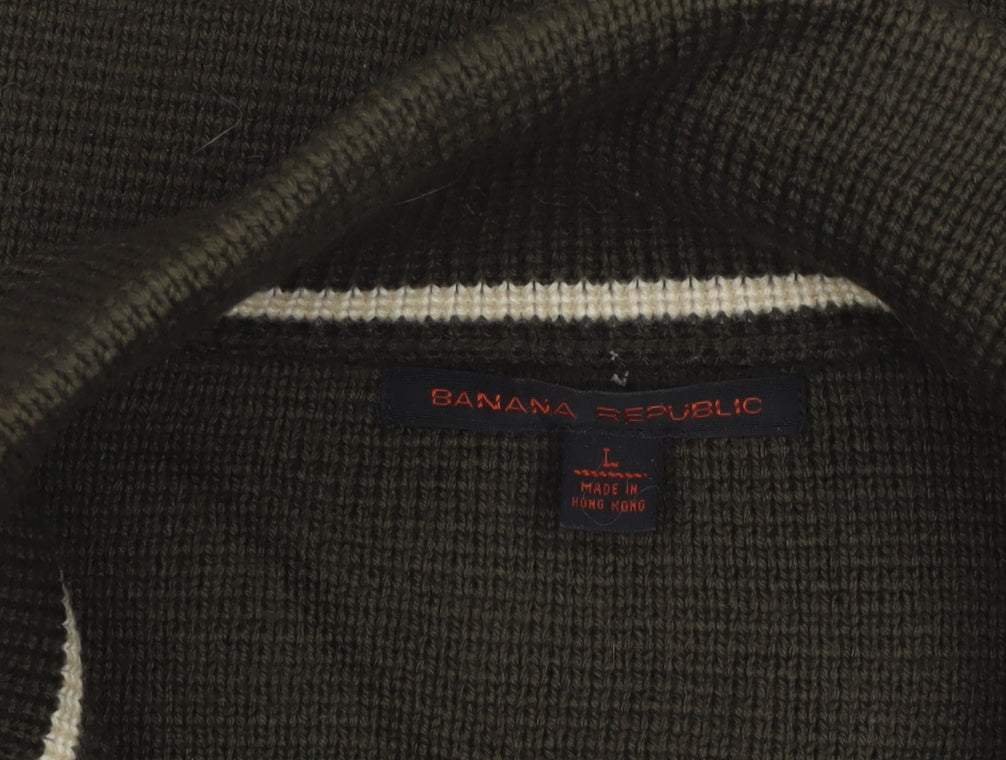 Banana Republic Men’s Green L Full Zip Merino Wool Jumper High Neck