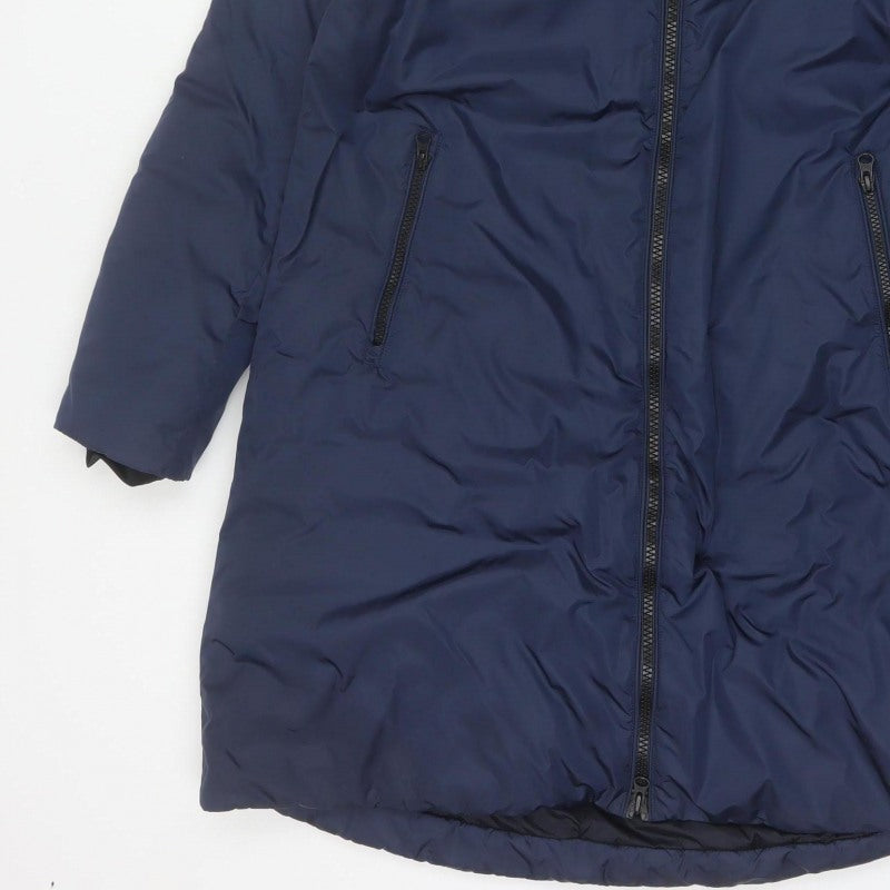 Save The Duck Women Blue M Long Hooded Puffer Coat