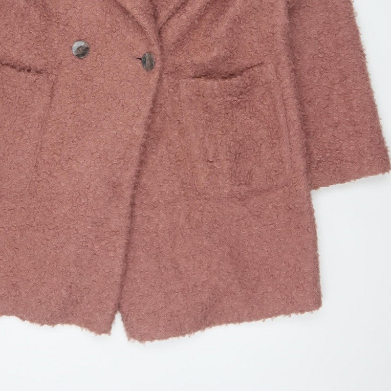 TP Women Pink UK 14 Teddy Fleece Pea Coat Buttoned Mid-Length