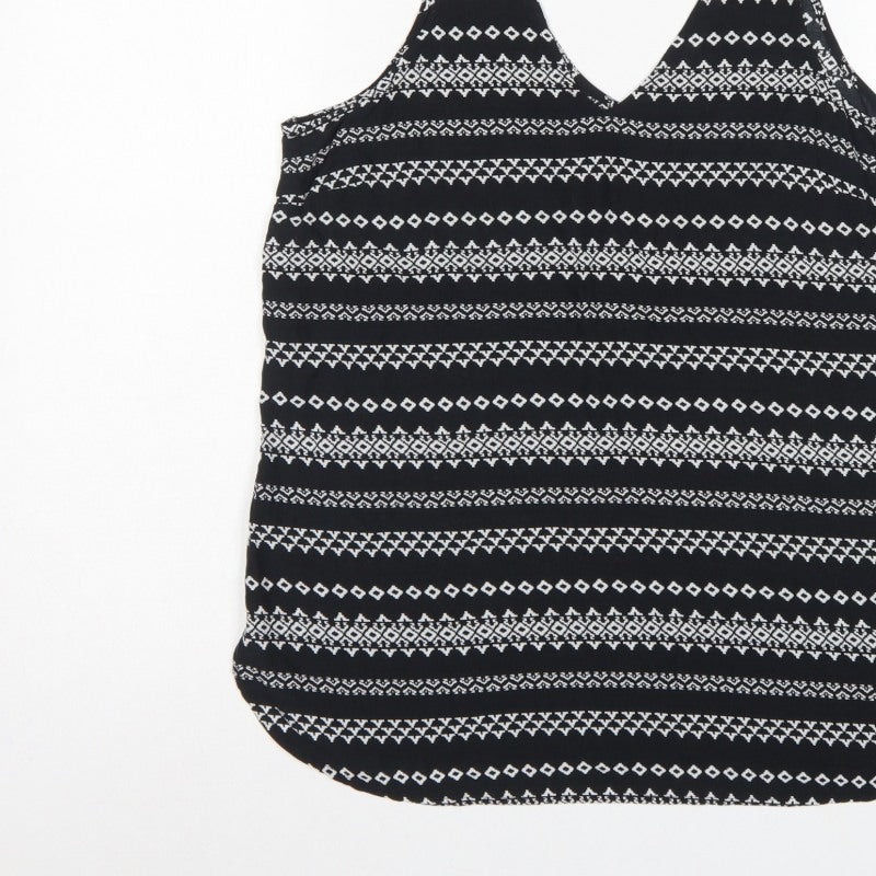 Gap Women Black L Geometric Aztec V-Neck Wide Strap Tank Top