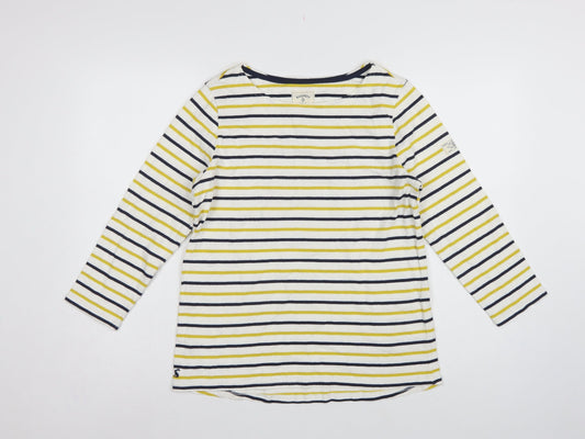 Joules Women White Navy Yellow Striped Basic Cotton Long Sleeve Top UK 14