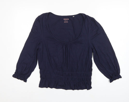 Boden Women Blue UK 12 Jersey Blouse Scoop Neck Balloon Sleeve