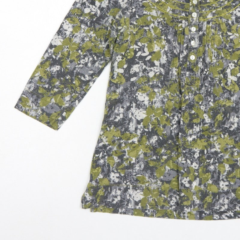 Dash Women Green Floral Cotton Tunic Blouse UK 10 3/4 Sleeve