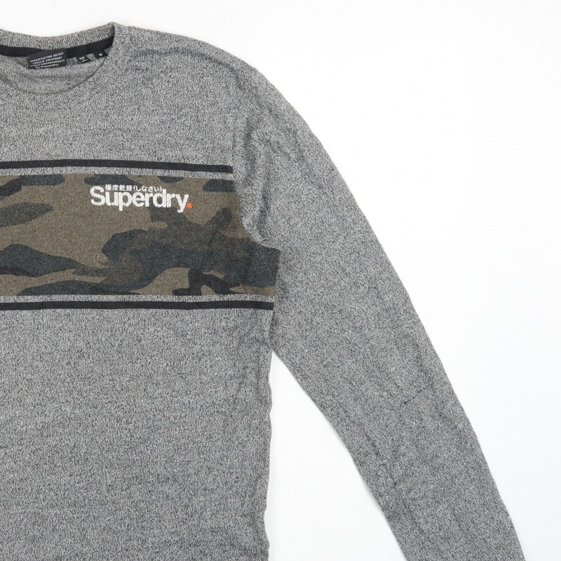 Superdry Men’s Grey M Long Sleeve Camo Logo Crew Neck T-Shirt