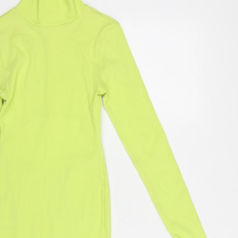 Collusion Women Yellow UK 8 Bodycon Ribbed Backless Mock Neck Dress