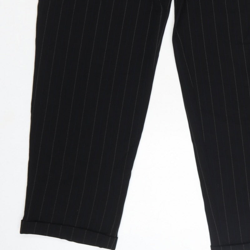 Marks & Spencer Women Black Pinstripe Wool Pleated Trousers UK 14