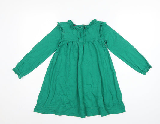 Mini Boden Girls Green Cotton Trapeze Dress 5-6 Years Long Sleeve